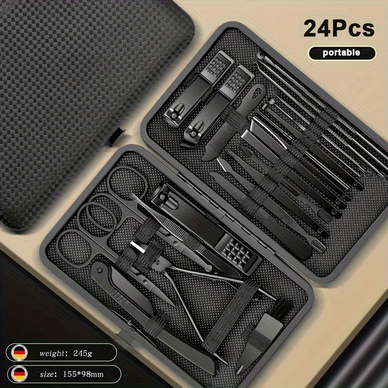 8/12/15/20/24 stücke Schwarz Nagel Clipper Set Maniküre Schneider Haushalt Edelstahl Ohr Löffel Pediküre schere Werkzeug Für Schönheit