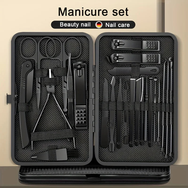 8/12/15/20/24 stücke Schwarz Nagel Clipper Set Maniküre Schneider Haushalt Edelstahl Ohr Löffel Pediküre schere Werkzeug Für Schönheit